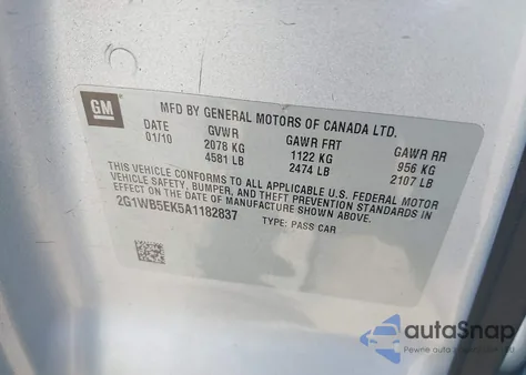 2010 Chevrolet Impala Lt z USA, uszkodzony, nr VIN 2G1WB5EK5A1182837